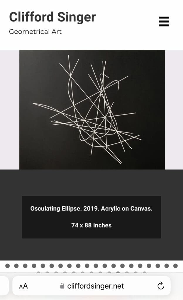 Abstract geometric art with intersecting white lines.