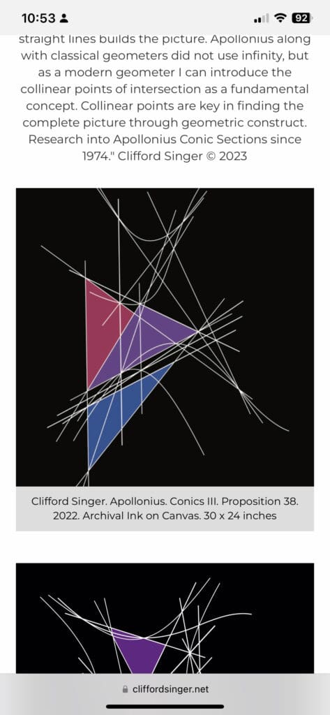 Triangular colored shapes and white line network