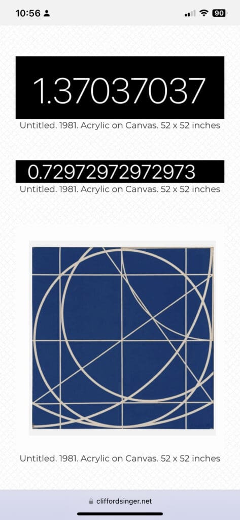 Geometric artwork with numerical titles.