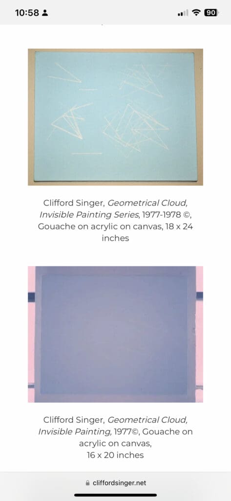 Two abstract geometric paintings with blue tones.