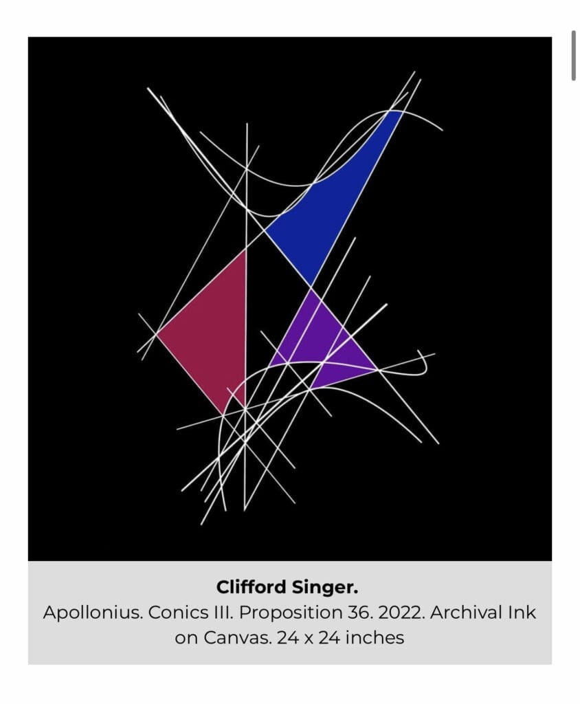 Conic study with colored triangles and construction lines