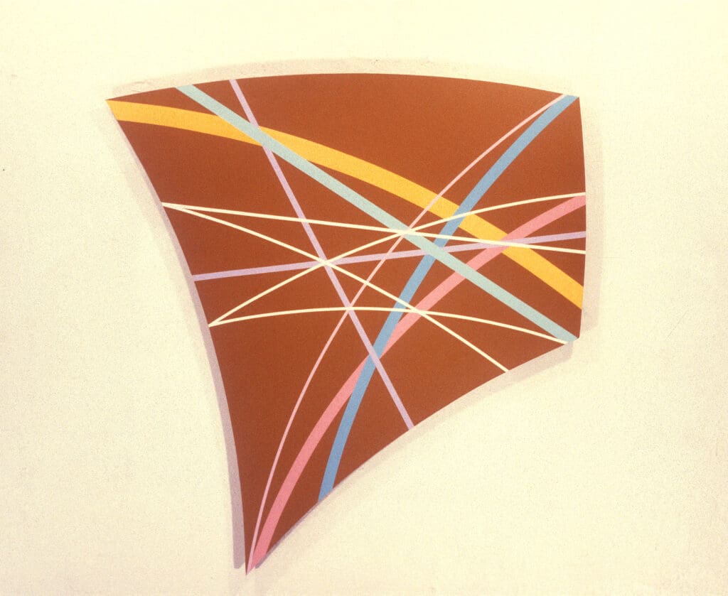 Abstract geometric artwork with colorful intersecting lines.