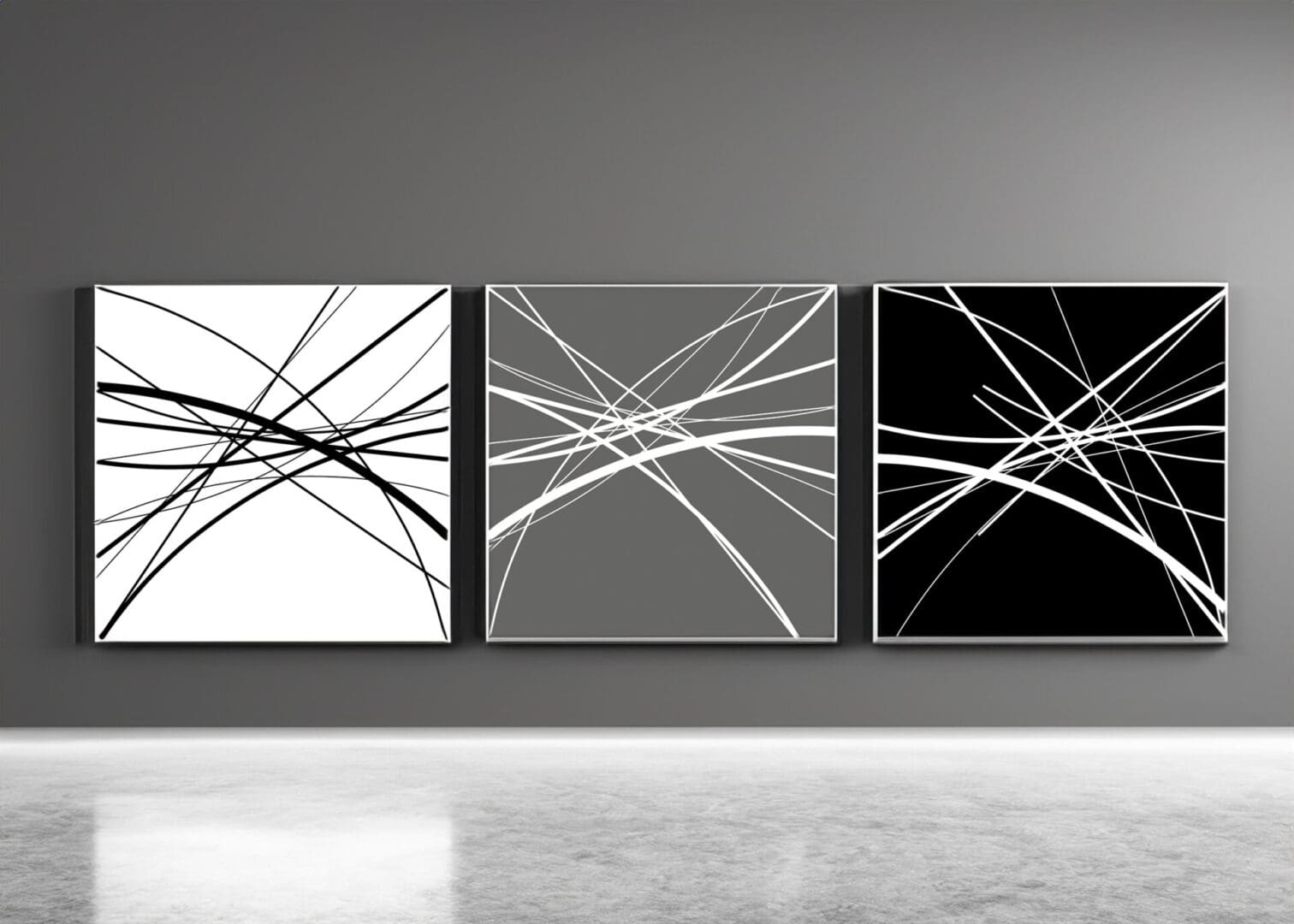 Linear Series. 1984. White. Gray. Black. Acrylic on Canvas. 50 x 50 inches each  