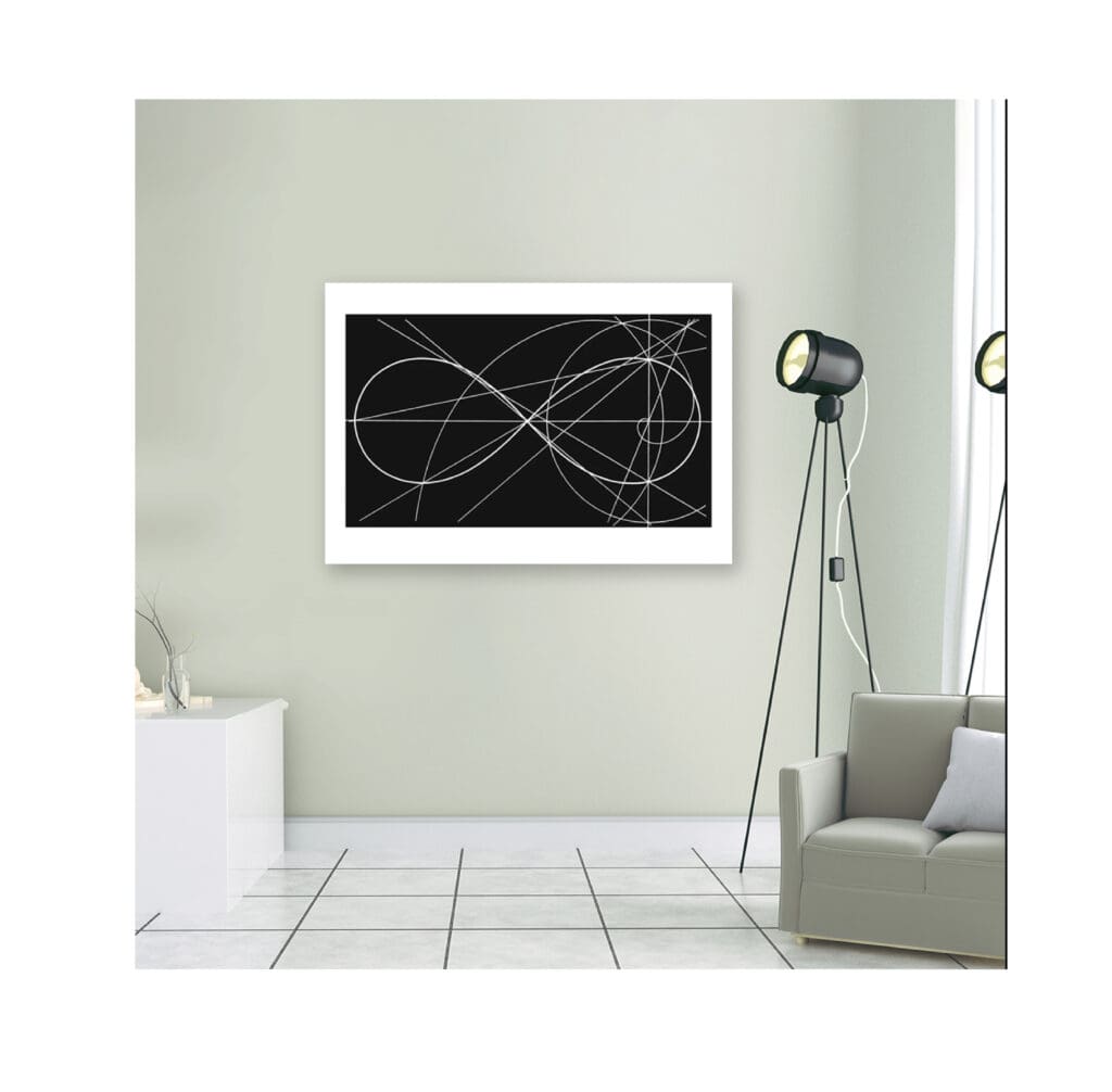 Minimal lemniscate sketch in white frame