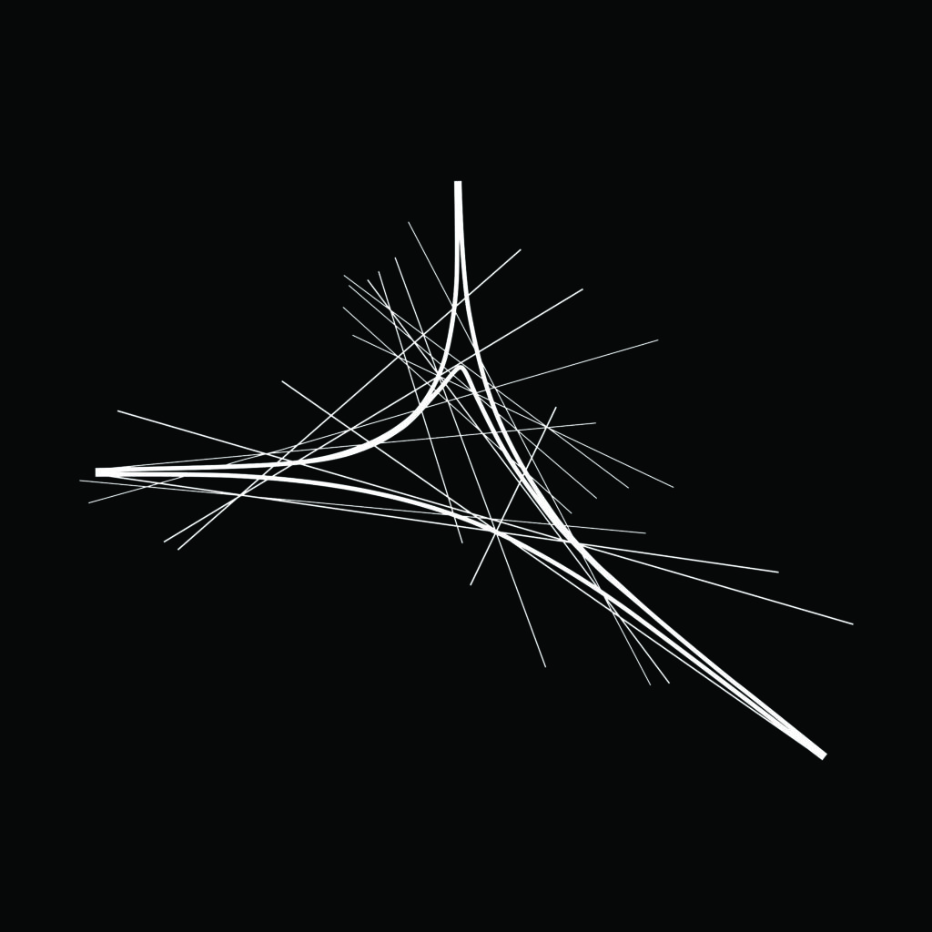 Arcing white beams with radial spokes