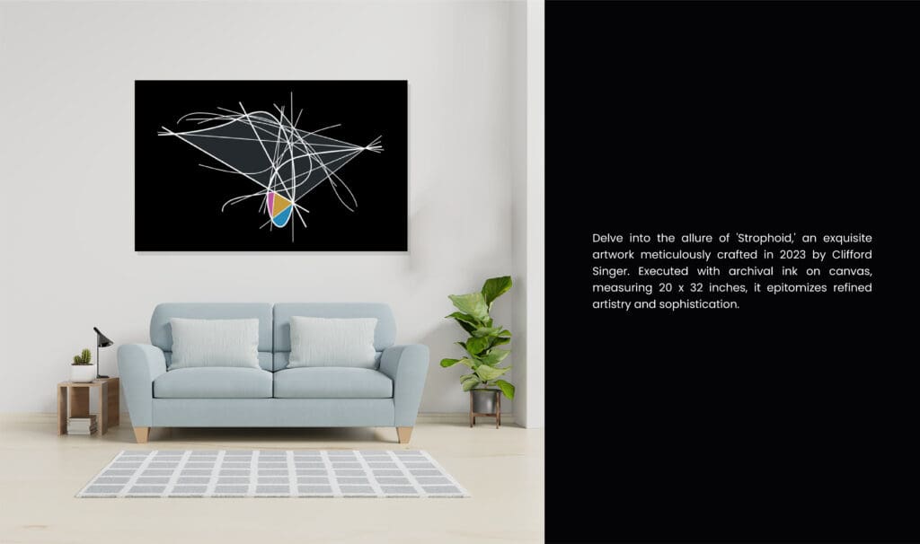 Black artwork with adjacent description panel