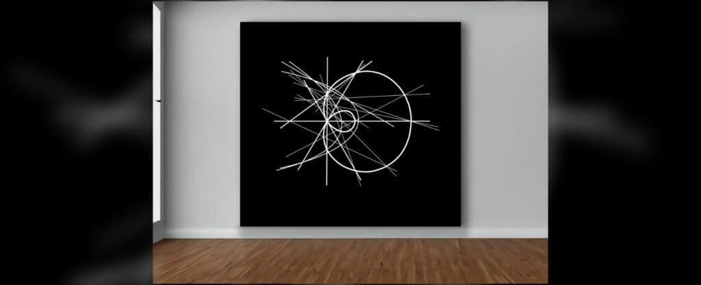 White cardioid and intersecting lines on black