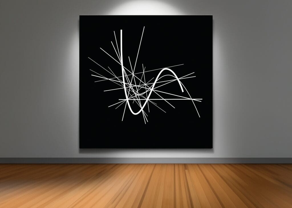 Black canvas with white intersecting line graph