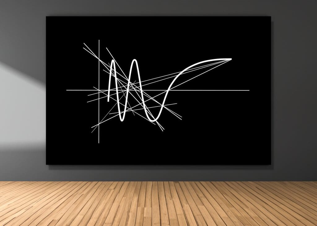 White oscillating curve and intersecting lines on black