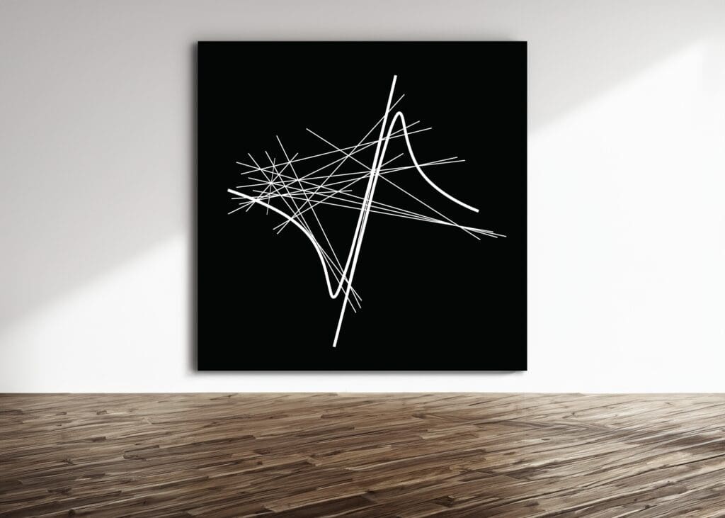 Crossing axes with spiraling white strokes