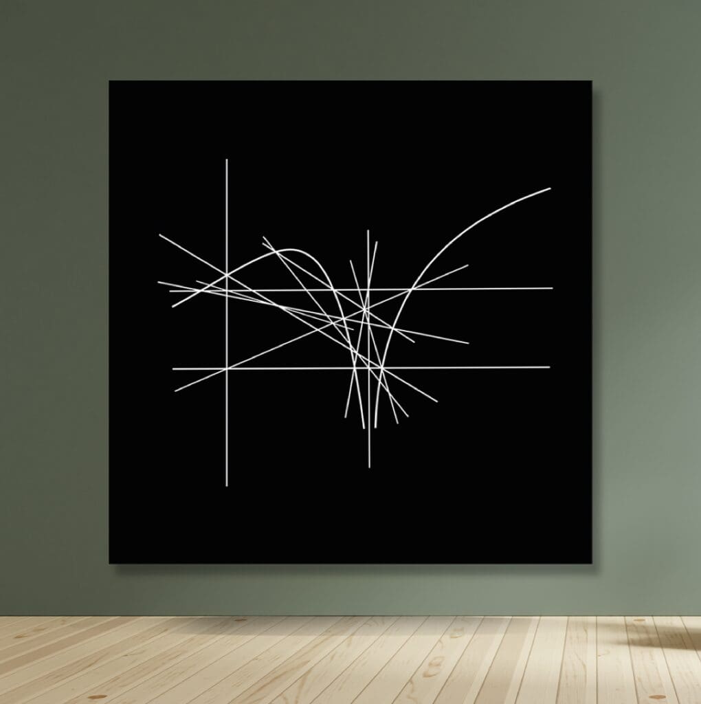 Geometric tangle of white strokes