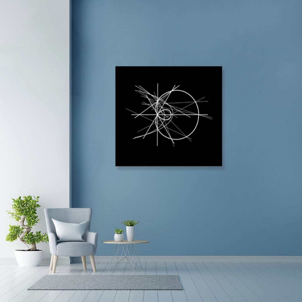 Black canvas with white geometric circle lines