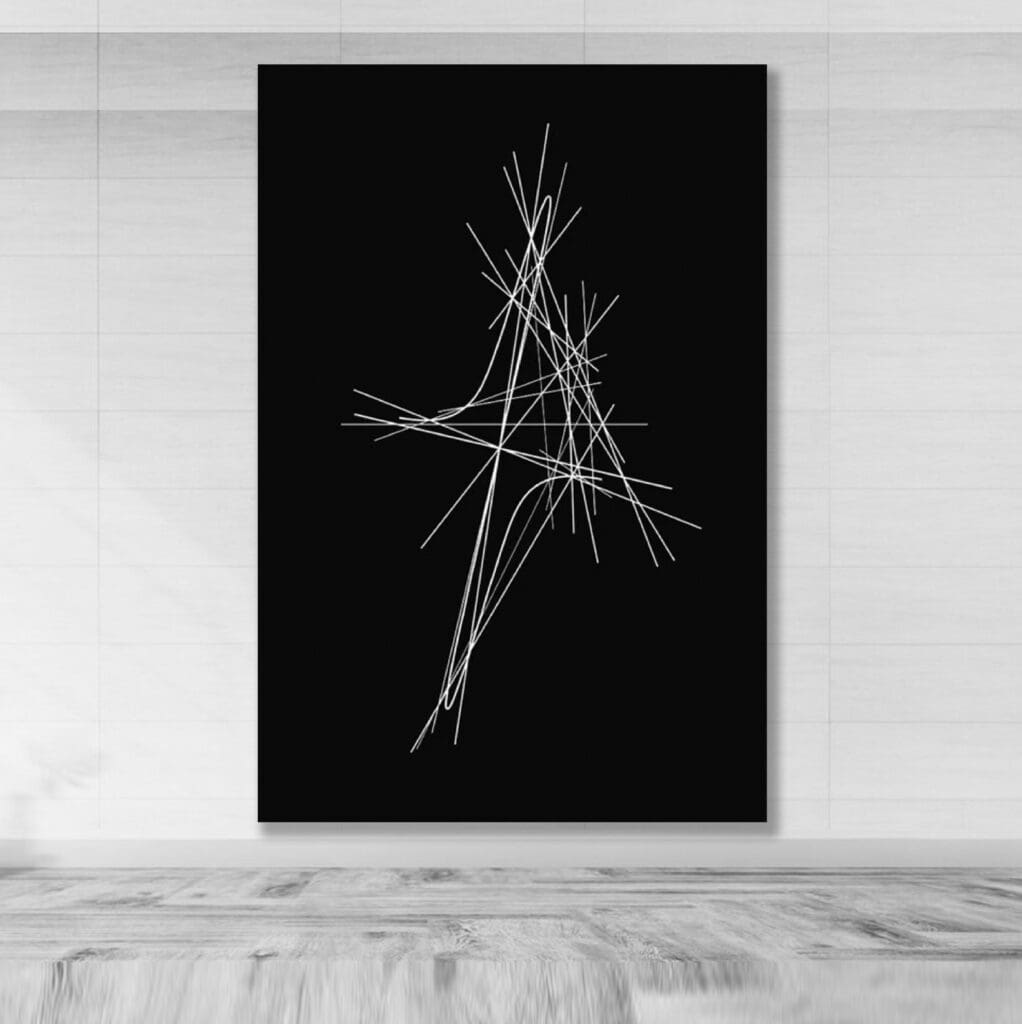 White intersecting lines forming tall central structure