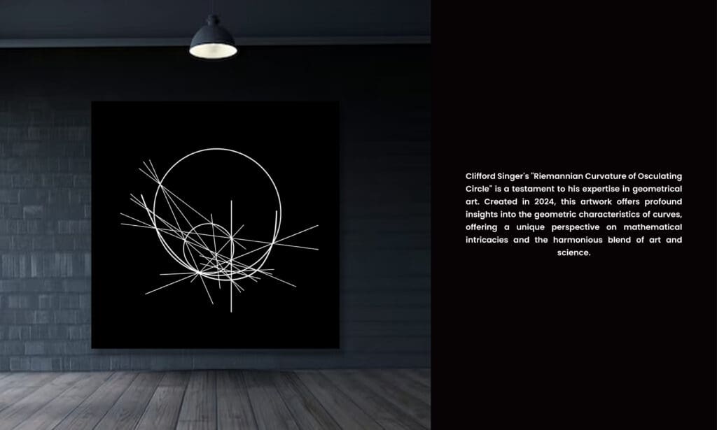 Geometric art piece on a dark wall.