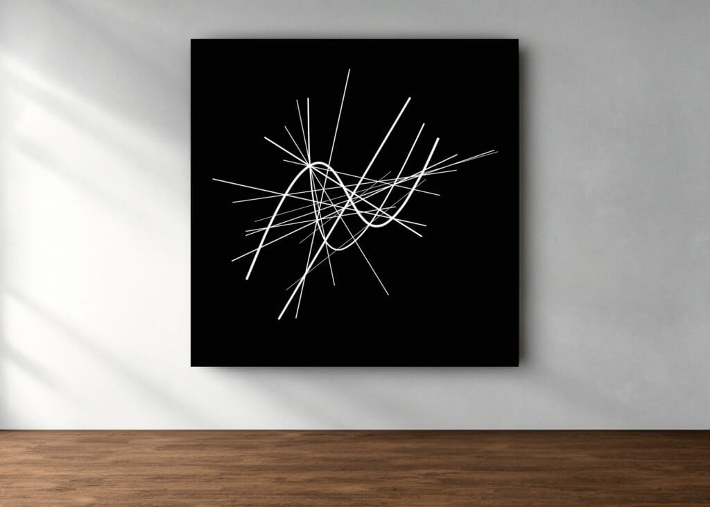 White intersecting graphs on black square canvas