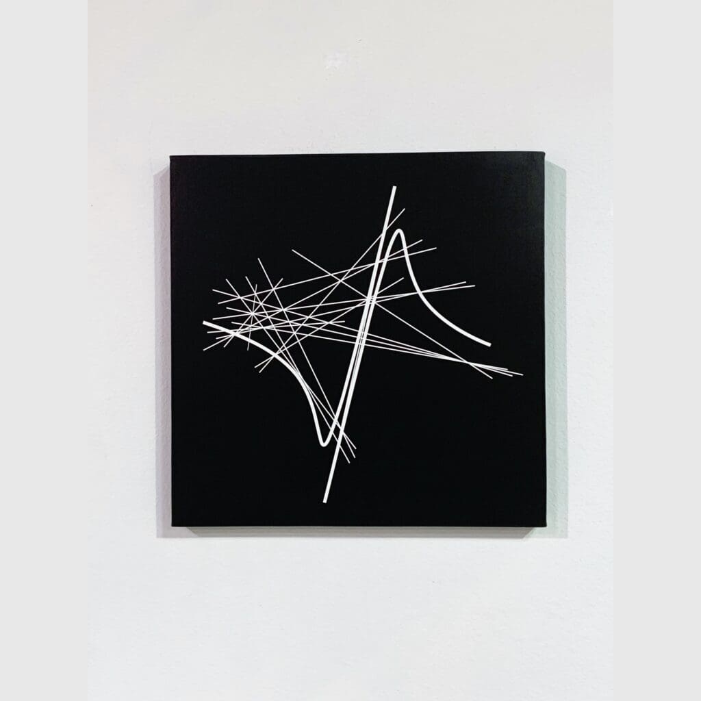 Square canvas with intersecting white strokes