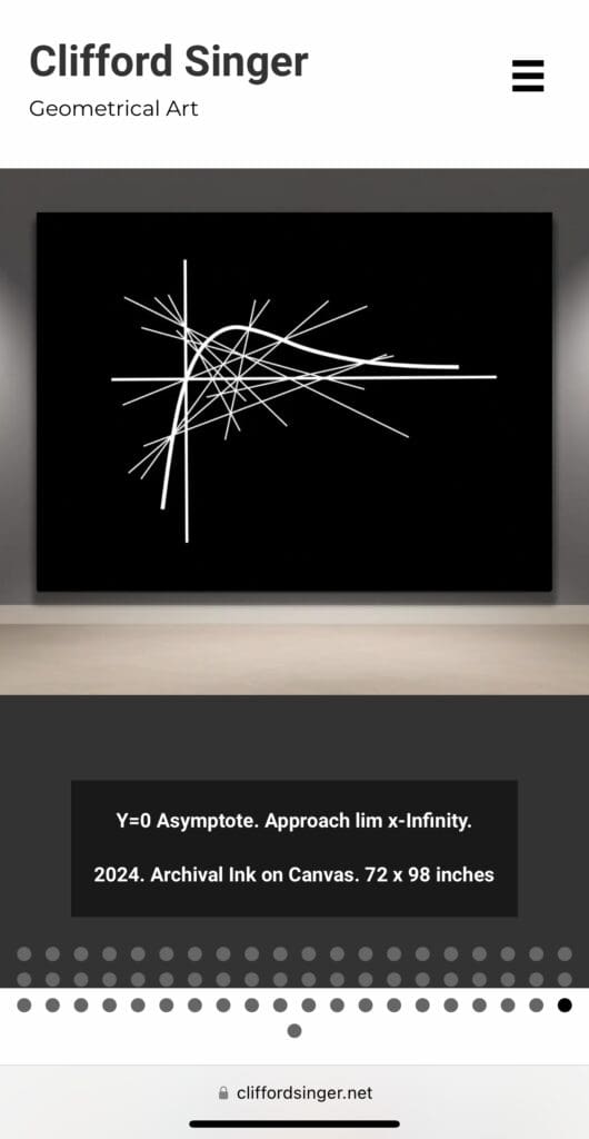 Geometric lines artwork on black canvas.