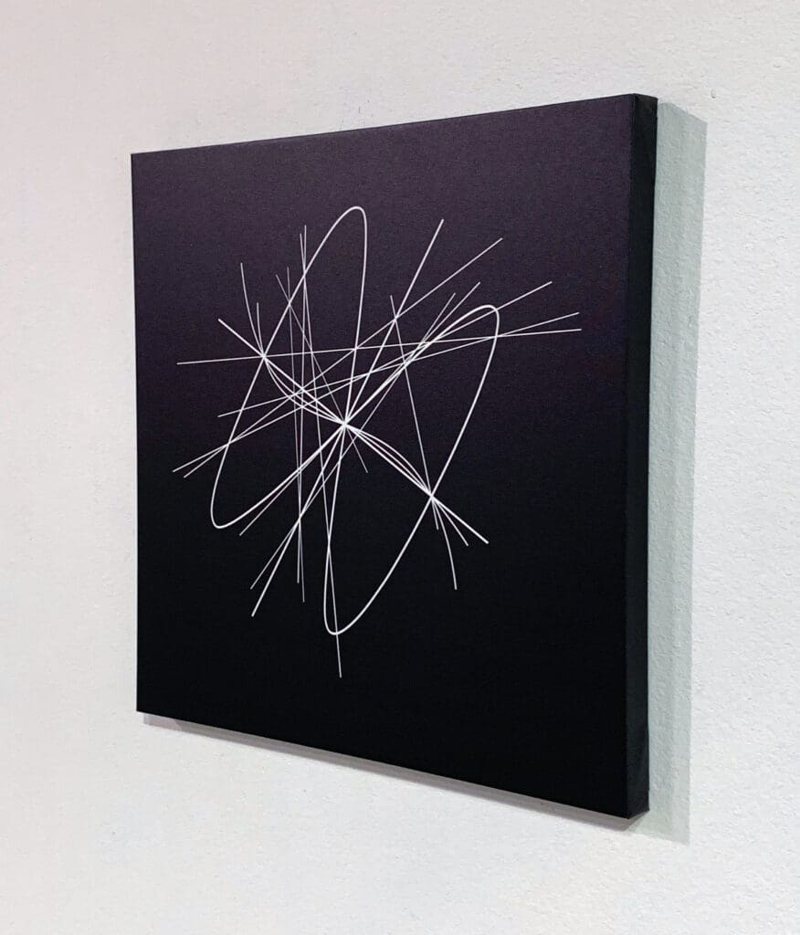Angled canvas with looping white line network