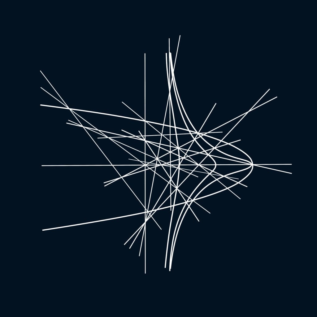 Abstract white lines intersecting on a dark background.