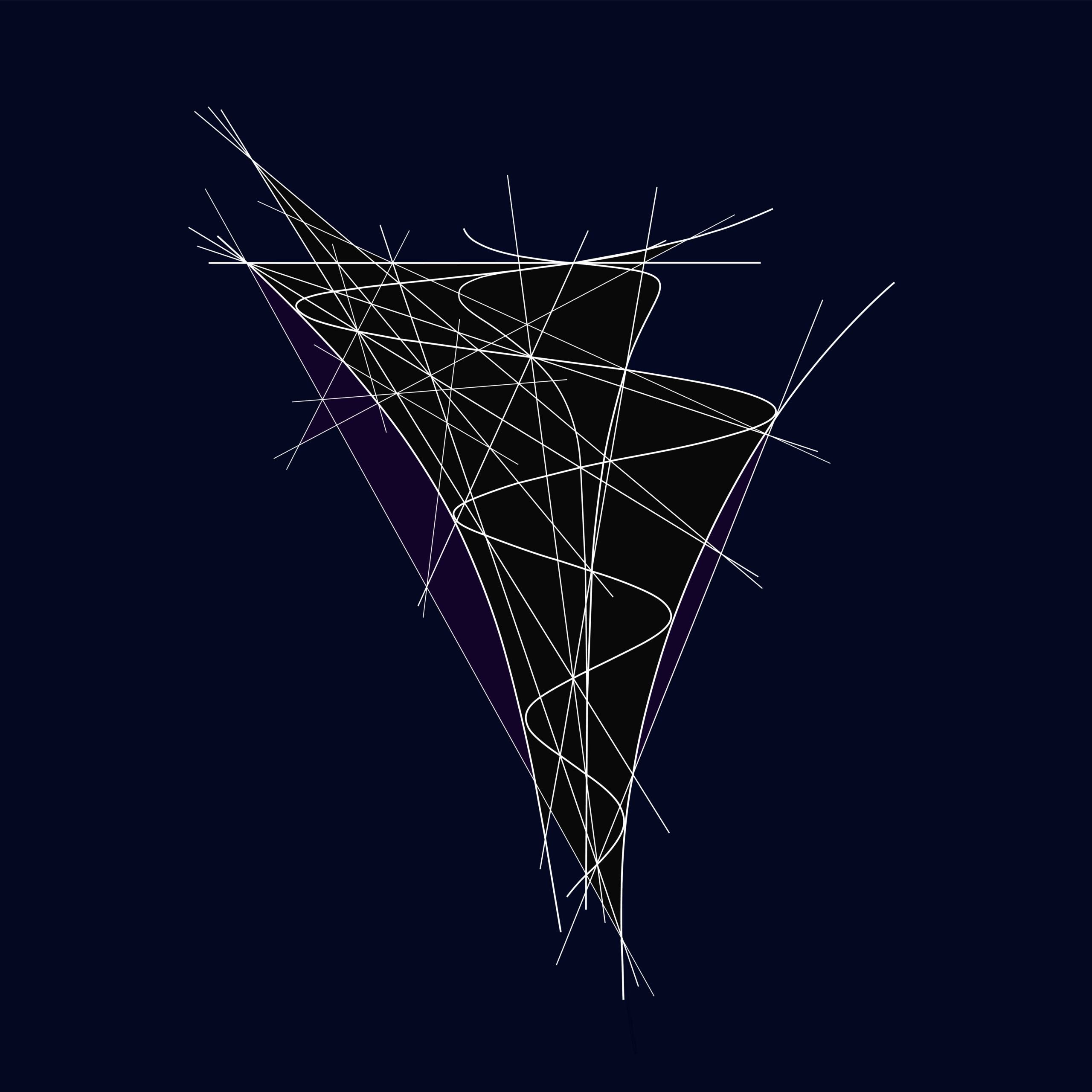 Abstract geometric network of interconnected lines on a dark background.