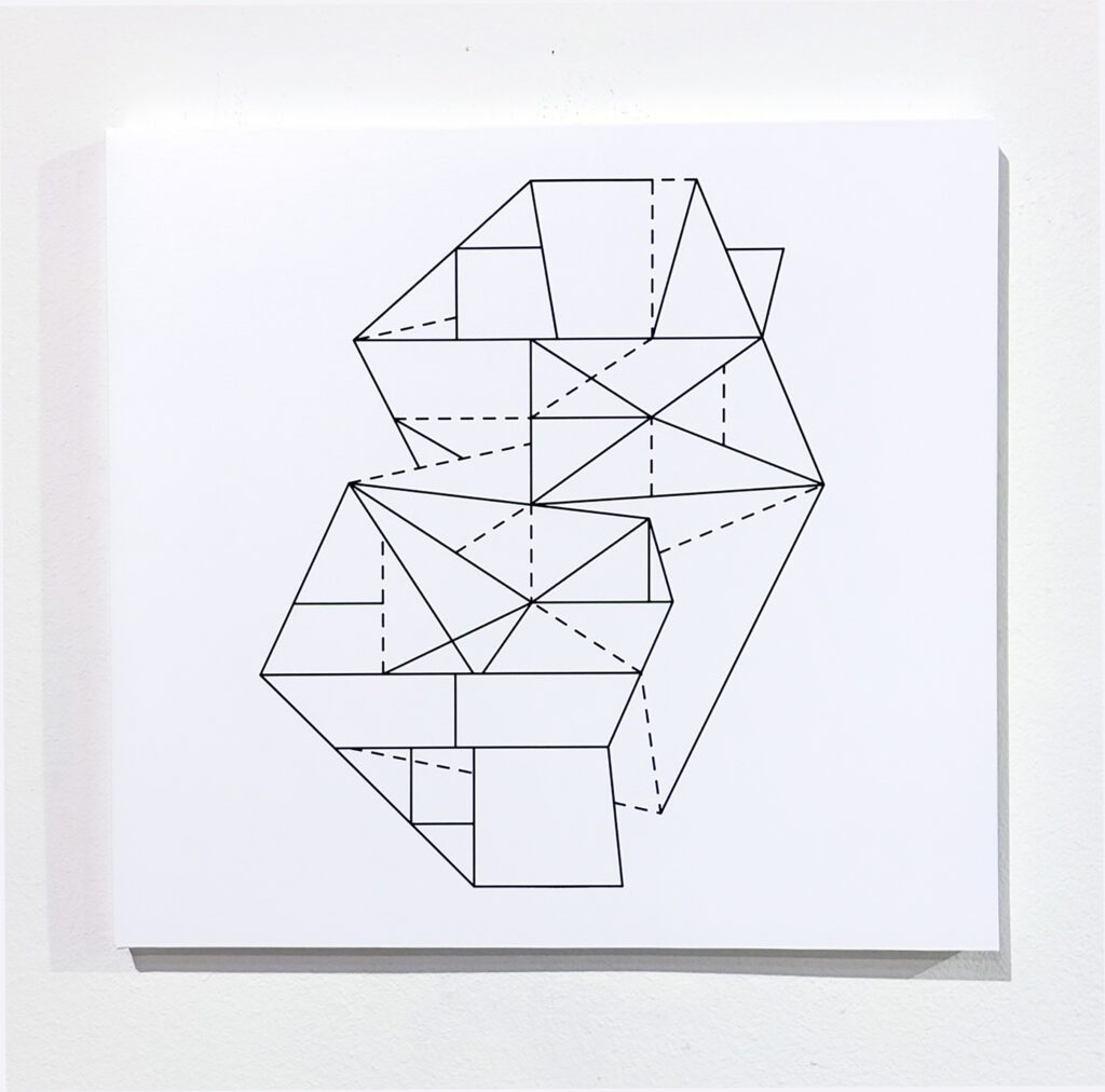 Interlocking polygonal forms in black ink