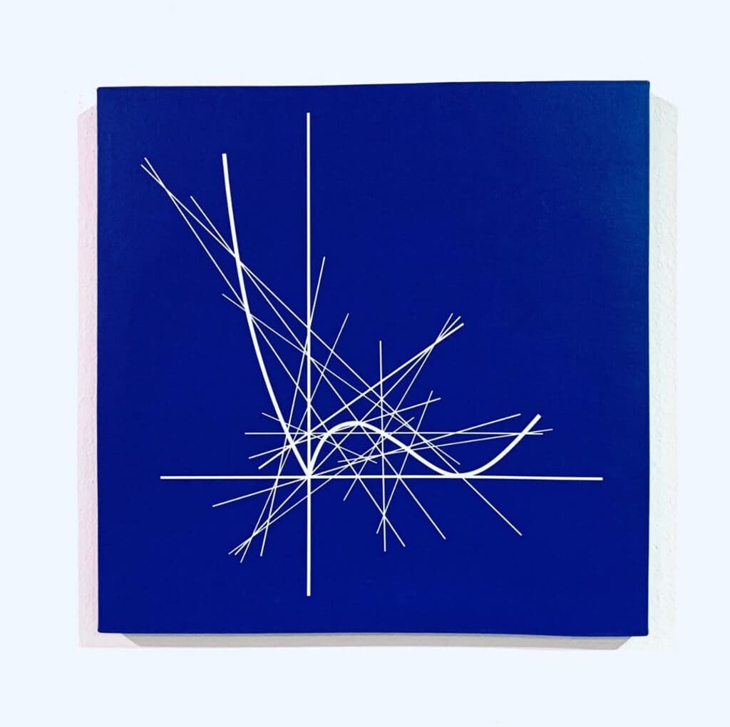Cobalt painting with cross axes and lines