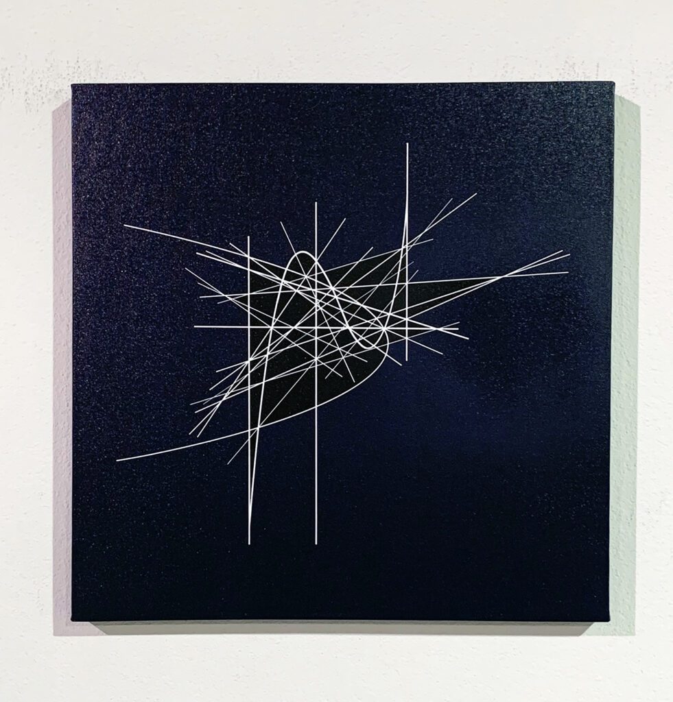 Dark canvas with white curving graph and lines