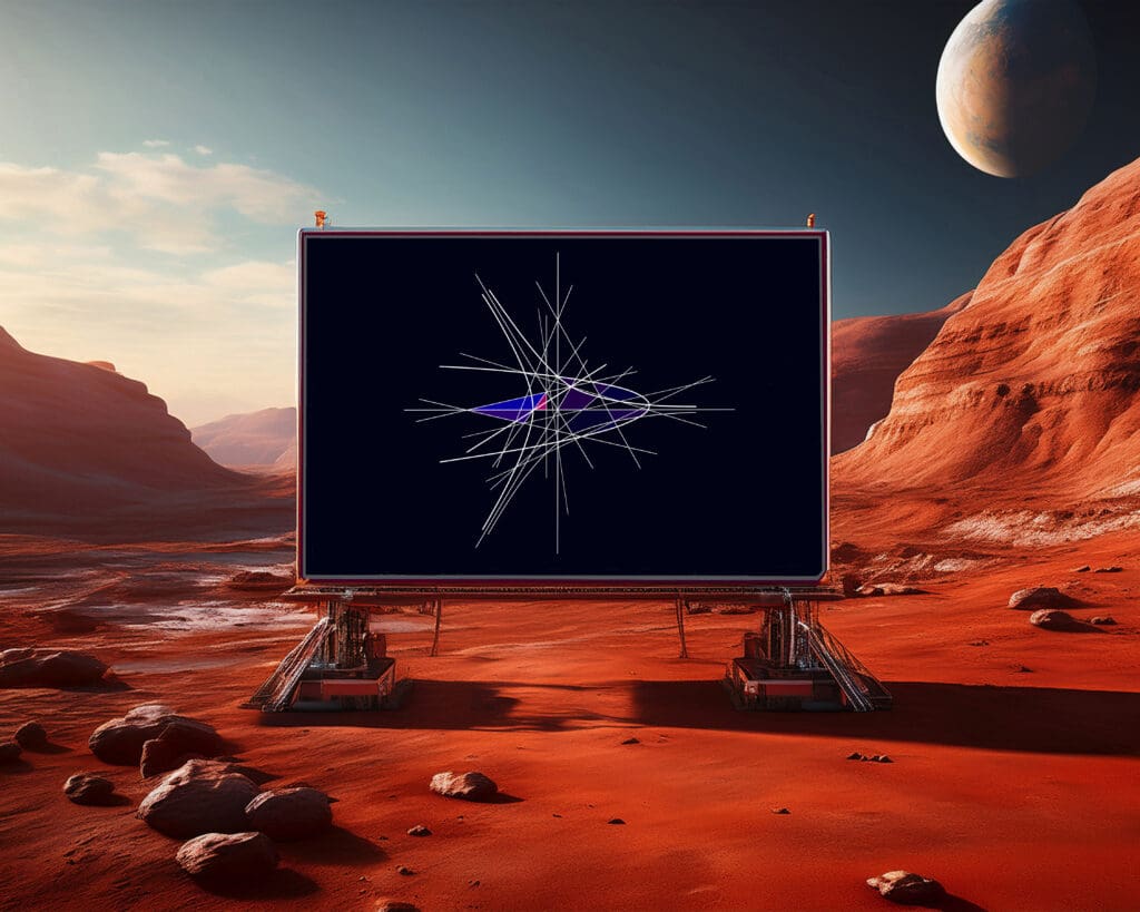 Large screen with abstract lines on Mars