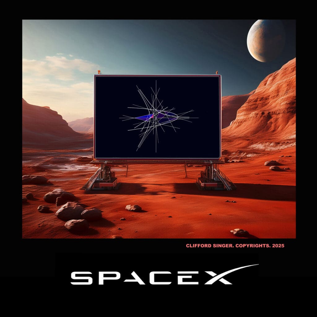 Billboard with abstract diagram on Martian landscape