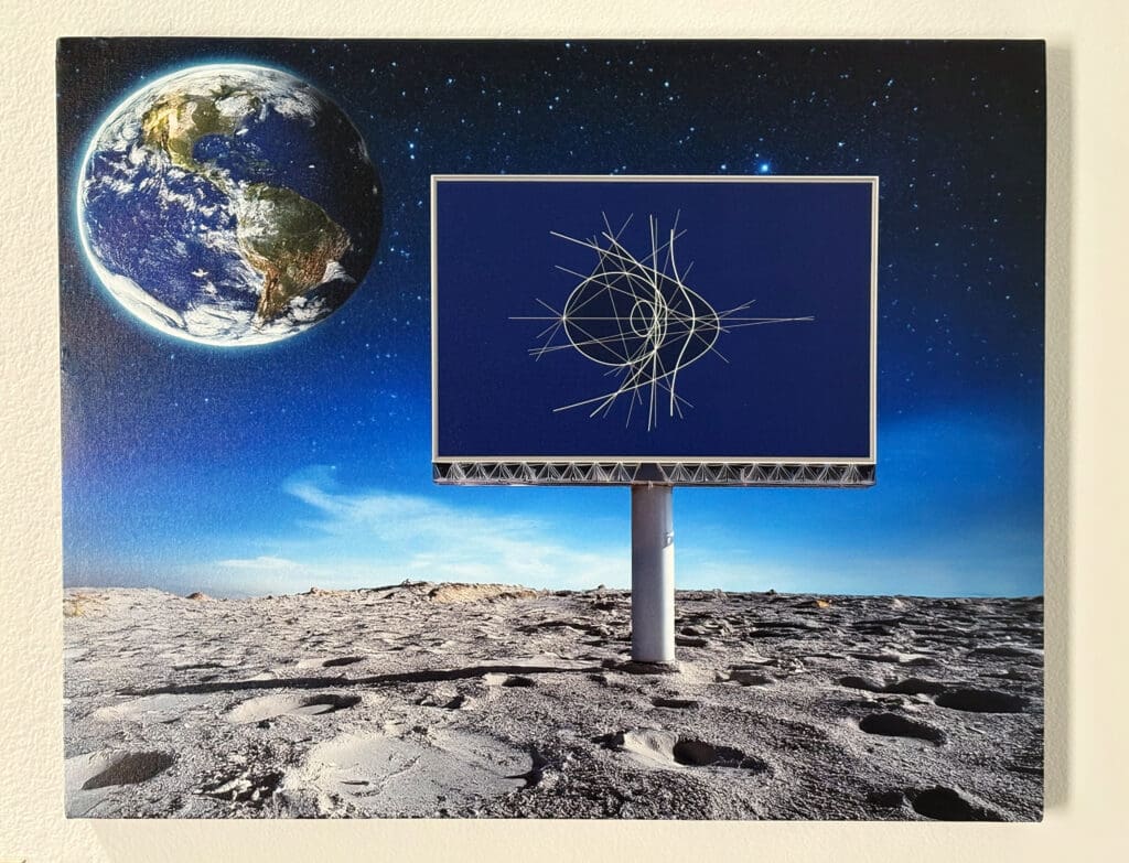 Lunar billboard with Earth and abstract lines