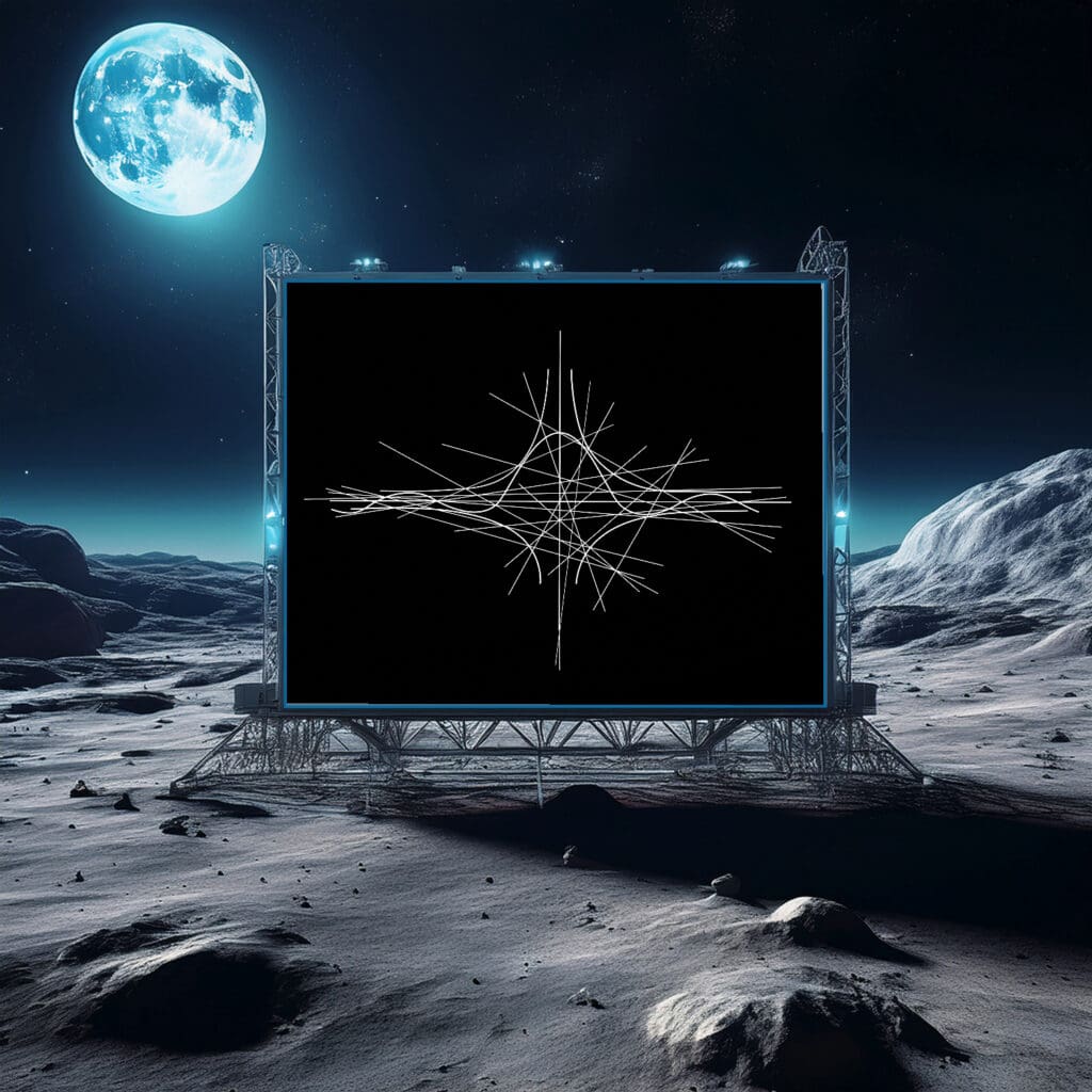 Screen showing white abstract lines on moon