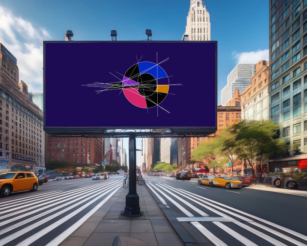 Billboard with colorful geometric circular design