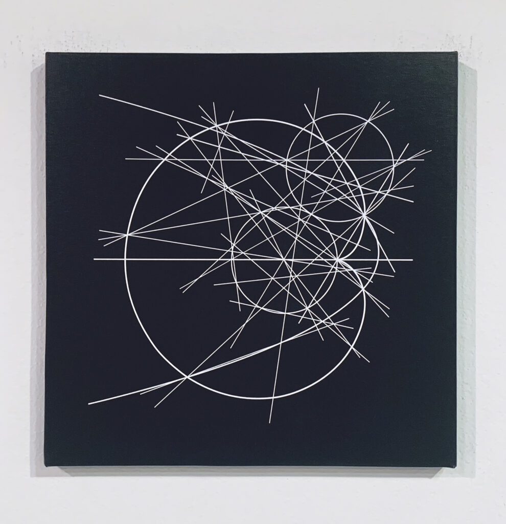 Abstract black canvas with white geometric lines
