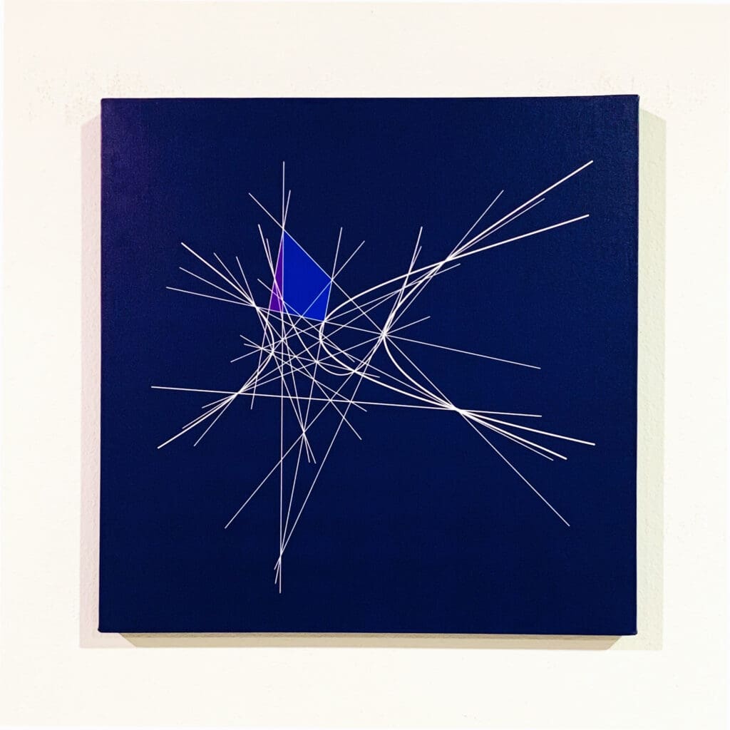 Blue triangle in radial white line drawing