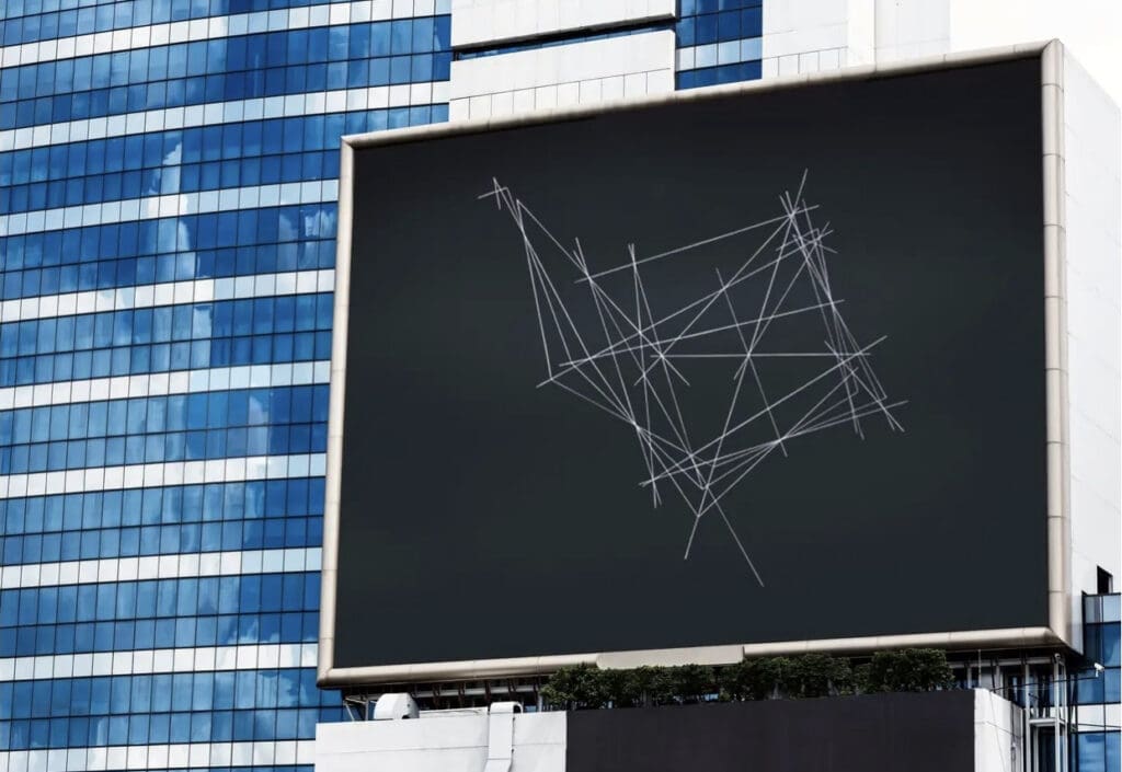 Billboard with abstract white line drawing