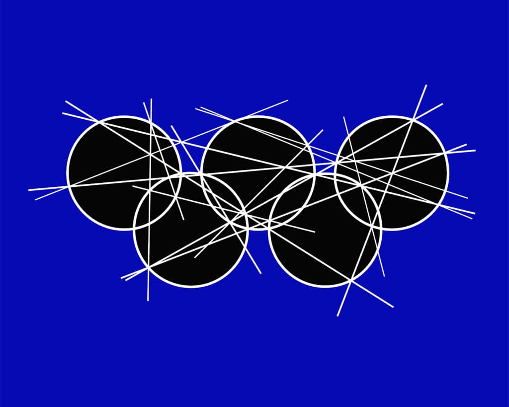 Abstract black circles with white intersecting lines
