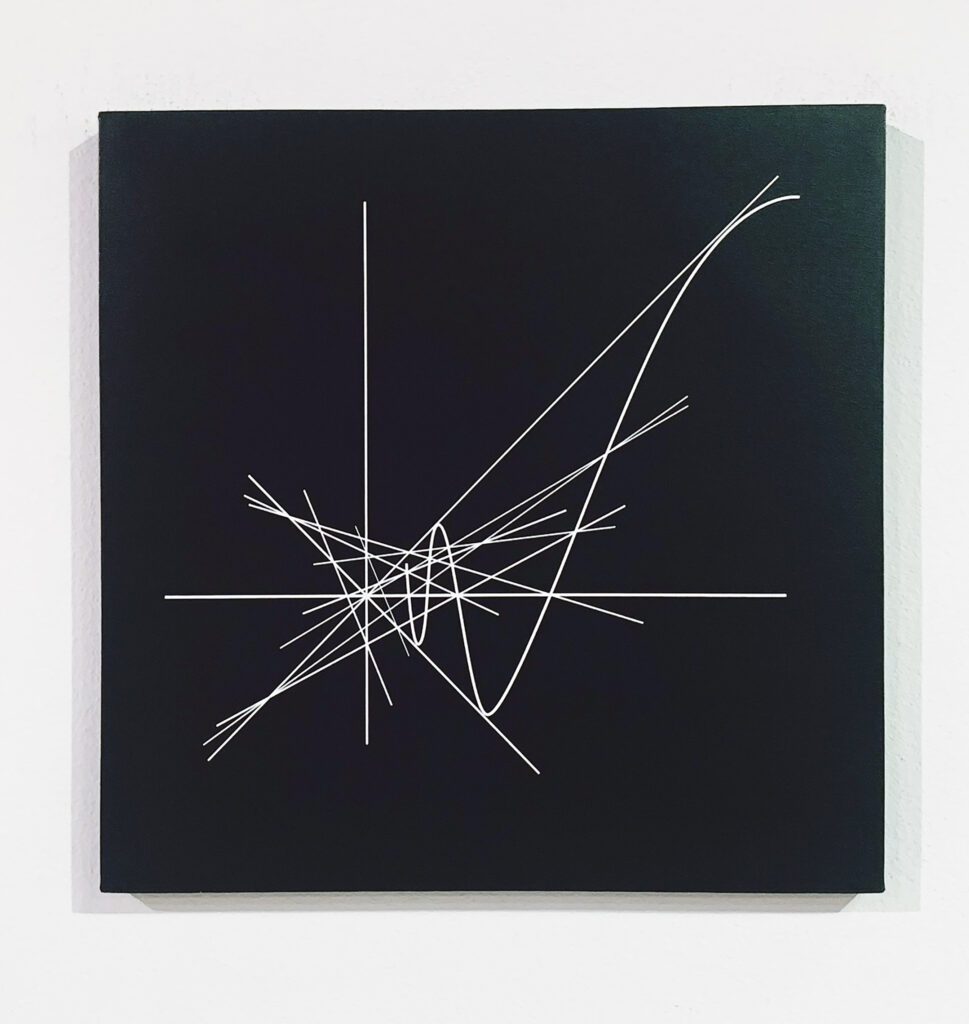 White linear graph on black painted panel