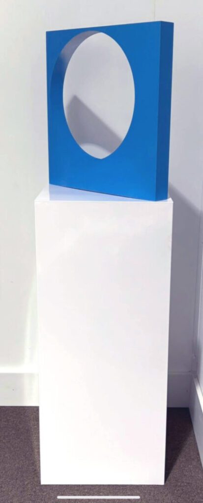 Cyan geometric frame featuring circular hollow
