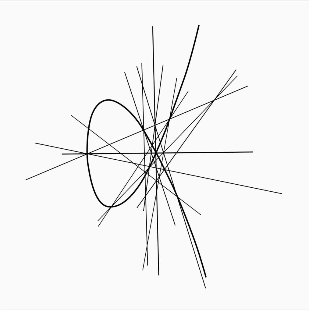 Minimalist black curve and radiating lines