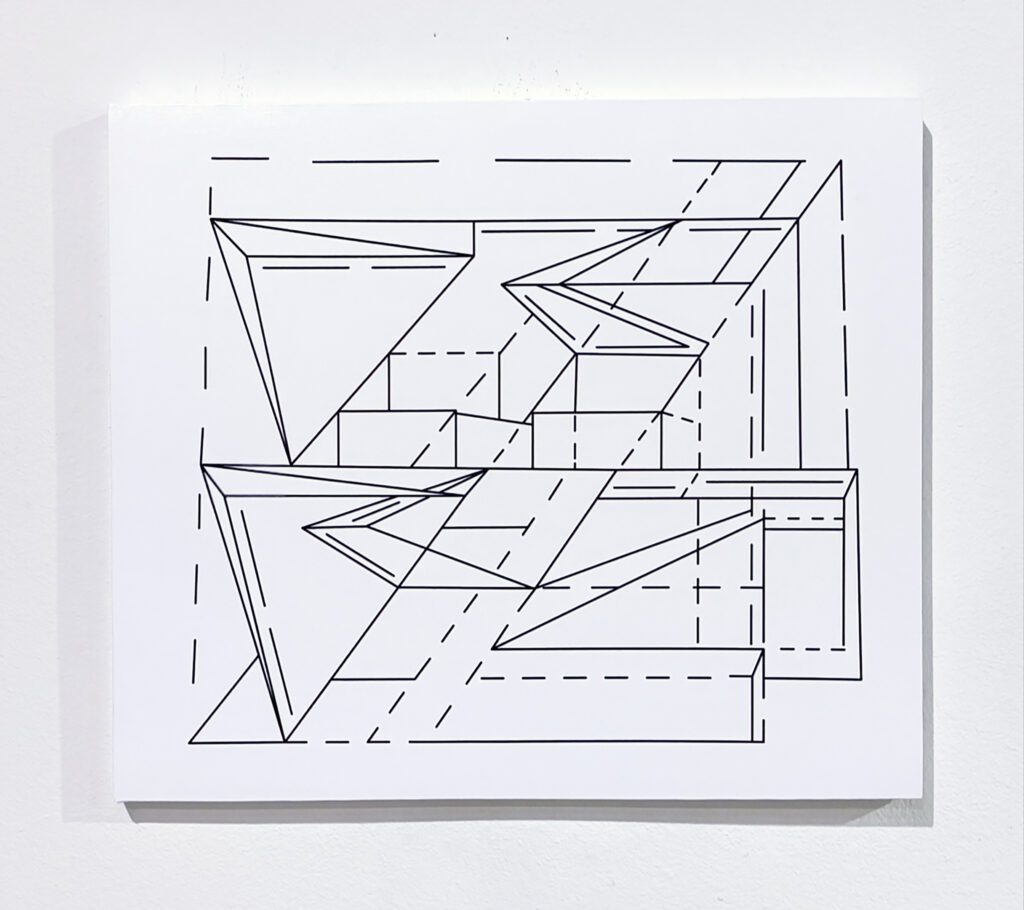 Architectural black line composition of overlapping shapes