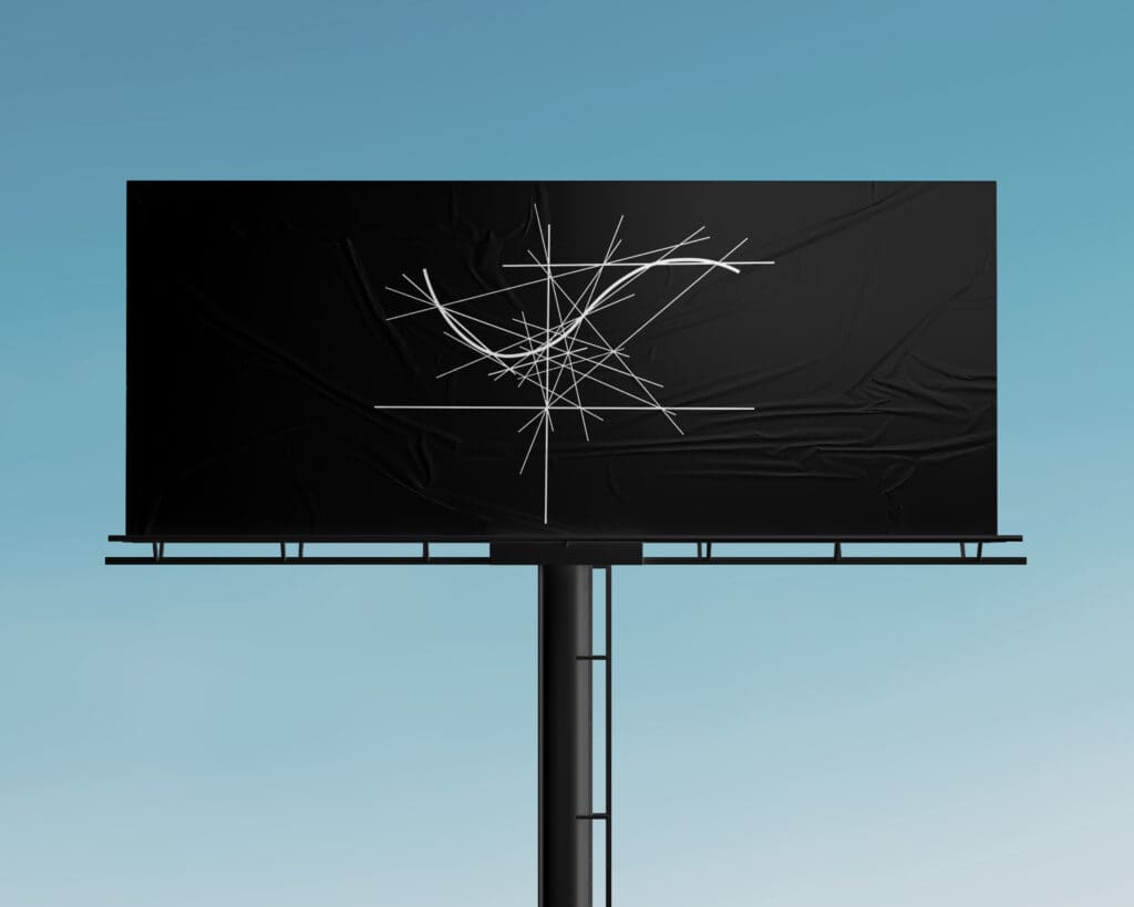 Black billboard featuring white intersecting lines