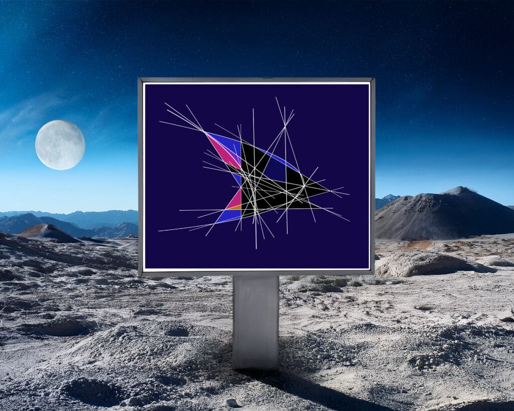 Closeup billboard showing colorful geometric parabola study