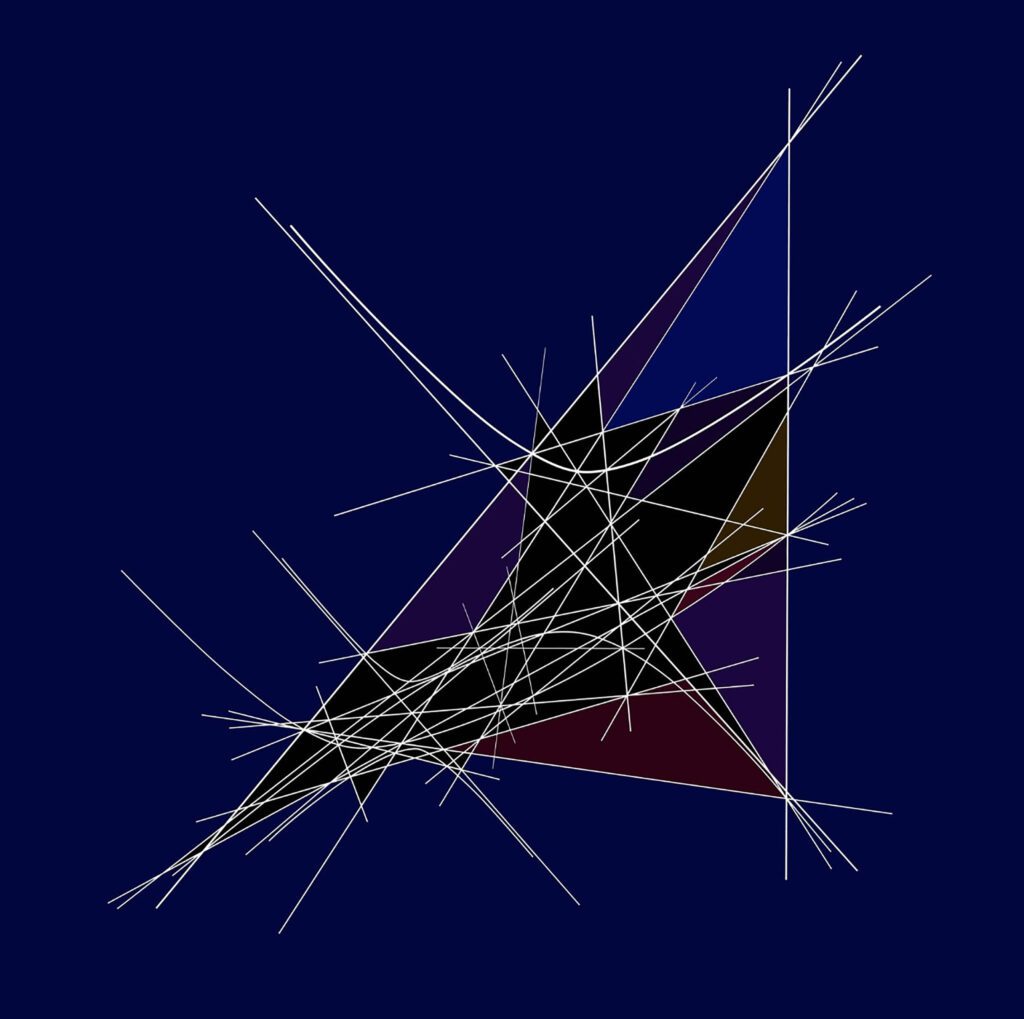 Deep blue background with black triangular mesh