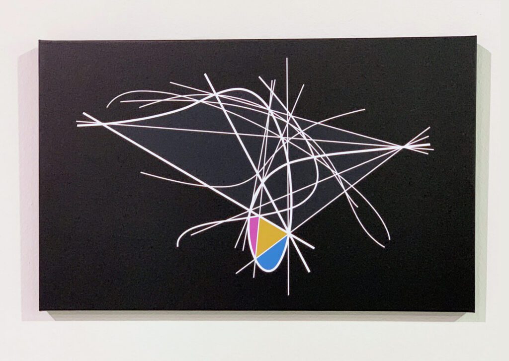 Abstract white lines with cyan, magenta, yellow