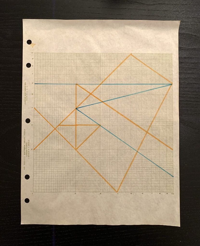 Graph paper with orange and teal geometric lines