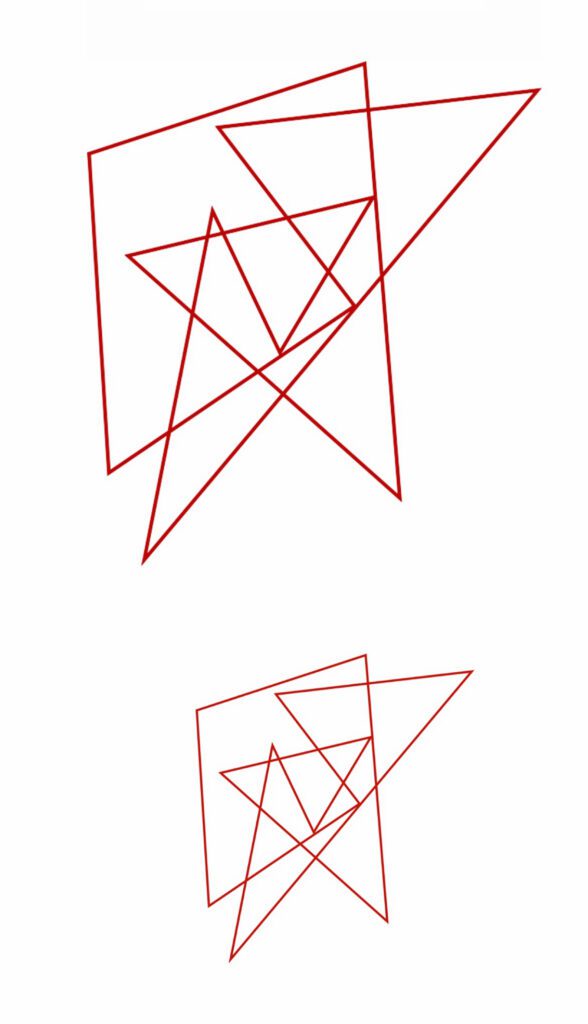 Two red overlapping continuous-line polygon drawings