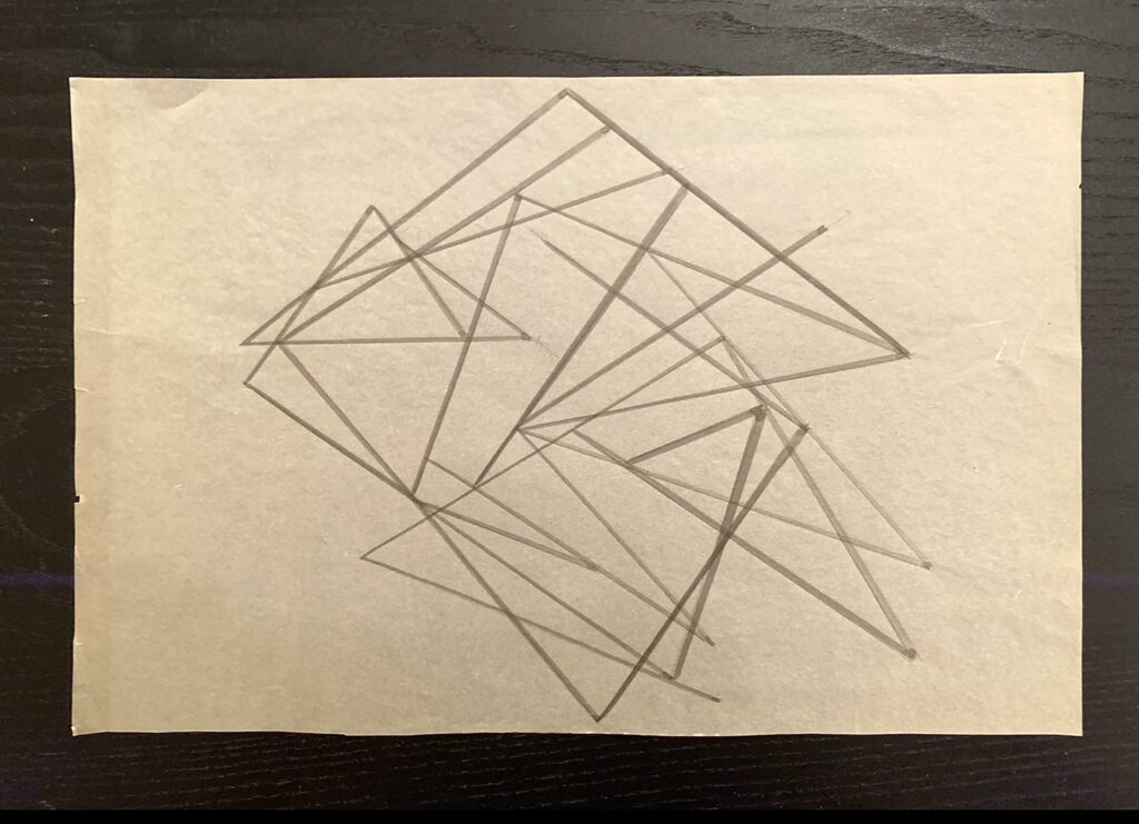 Geometric pencil drawing on tracing paper