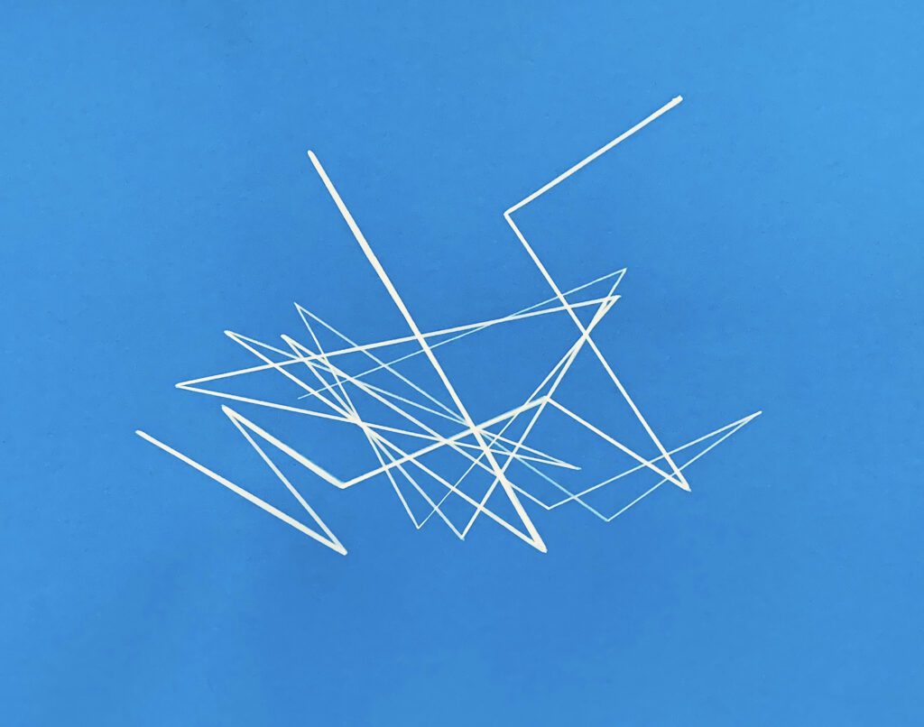 White angular lines on blue background