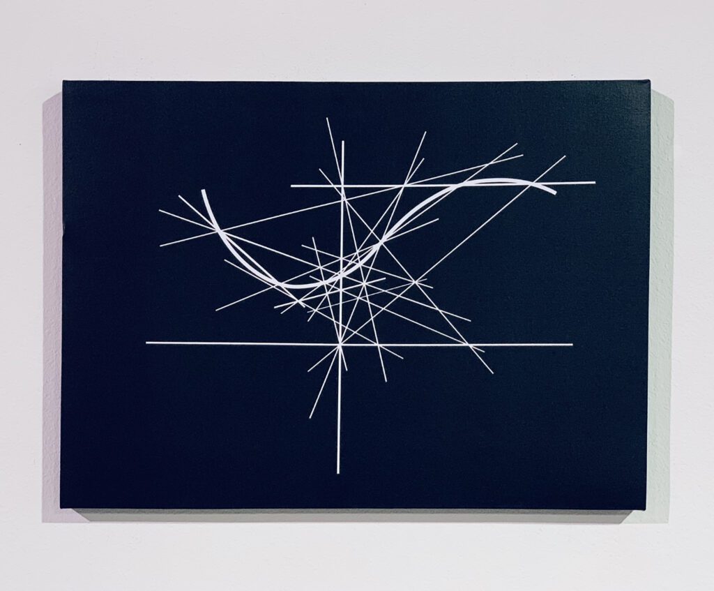 Dark blue panel with radial white line web