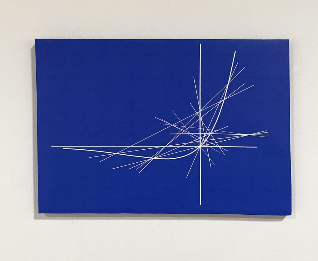 Blue painting showing vertical and horizontal axes
